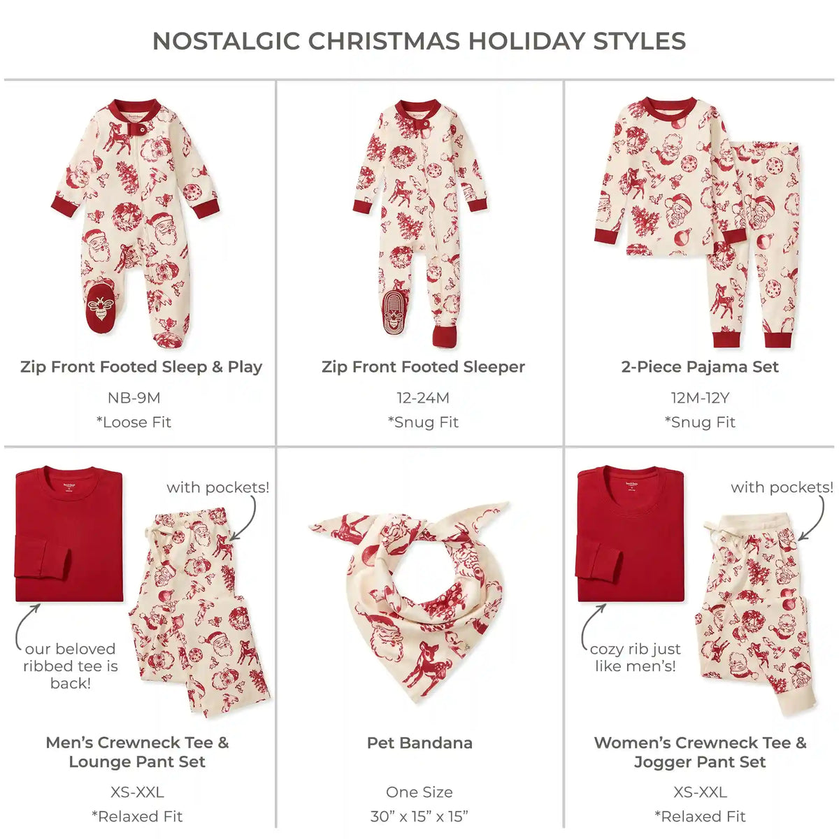 Nostalgic Christmas Family Matching Organic Cotton Two-Piece Pajamas